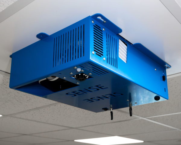 fixed size interactive projector discretely seated in a suspended ceiling