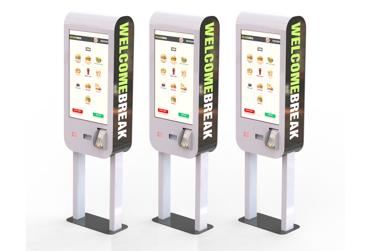 a prototype of a 2 sided self service digital kiosk used in the hospitality sector for ordering products