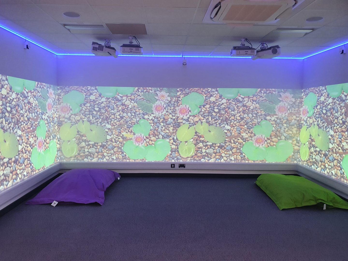 fully interactive immersive room including 4 interactive walls, and a range of DMX sensory stimulation hardware