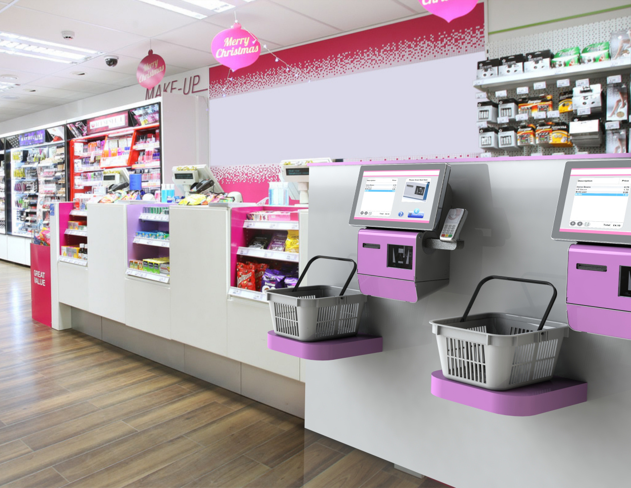 a prototype of a 2 self service digital kiosk in a retail environment for purchasing products