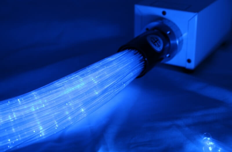 RGB fibre optic stands displaying in blue
