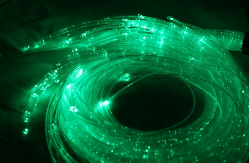 RGB fibre optic stands displaying in green
