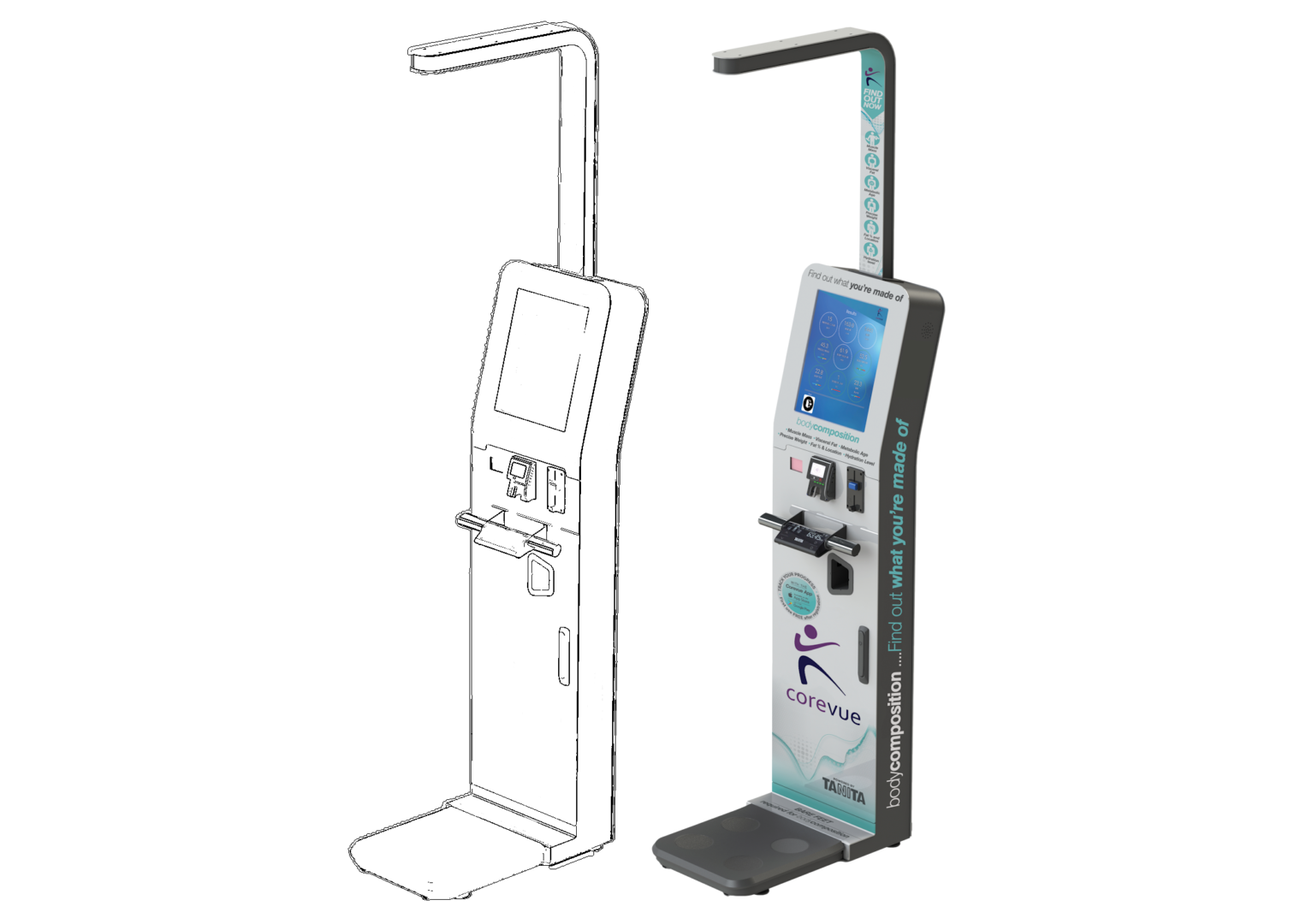 a digital kiosk being manufactured in the UK for measuring full body composition using a Tanita scale